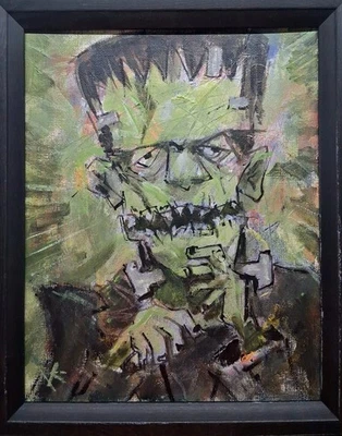 Original Frankenstein Monster Painting Thayer Folk Art OOAK Canvas Not A Print - Image 1 of 4