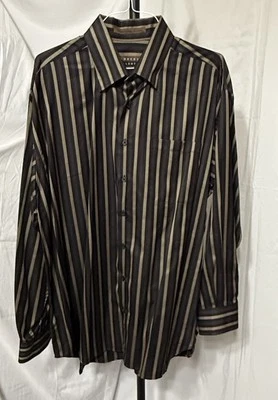 Robert Talbot Mens Button Down Shirt Drk Brown Beige,Navy Stripe Long Sleeve XXL - Image 1 of 4