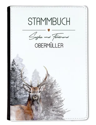 Stammbuch A5 personalisiert Familienstammbuch Leder Hirsch Grau Braun - Bild 1 von 4