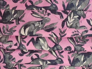 Large Rabbit Print Cotton Fabric Indian Women Dressmaking Upholstery Fabric Boho - Picture 1 of 8