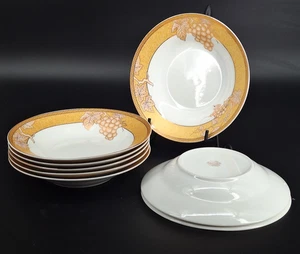 Alpine Cuisine Fine Porcelain Germany 8" Soup Bowls Grapevine Lot Of 8 - Picture 1 of 8