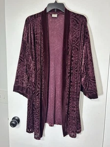 Soma Burgundy Merlot Velvet Burnout Kimono Jacket Duster Whimsigoth Fairy L/XL - Picture 1 of 10