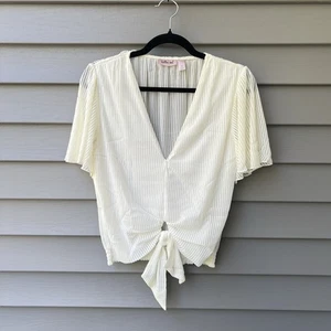 Willow Root Tie Front Top Ivory V-Neck Women's Size S - Picture 1 of 13