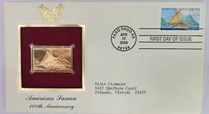 1st Day Issue 22kt Gold Stamp & Envelope - American Samoa 100th Anniversary - Picture 1 of 3