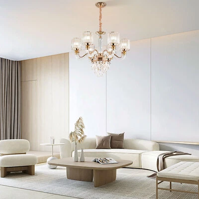 Modern Round Crystal Chandelier 6-Light Pendant Lamp Ceiling Fixture 70x49cm New - Image 1 of 4