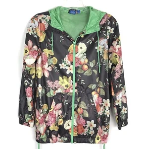 Adidas Womens Floral Jardim Fruta Zip Hood Windbreaker Farm Rio Jacket Sz Small - Picture 1 of 12
