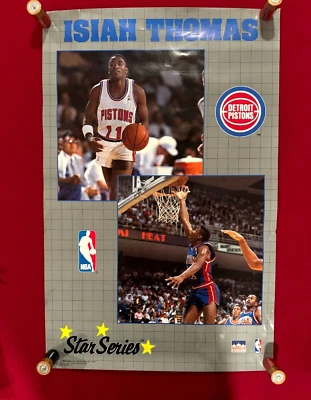 Vintage Isiah Thomas Detroit Pistons 80s Starline Poster 34.5" x 22.25" Bad Boys - Image 1 of 4