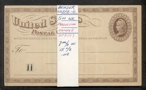 US #UX3PS-e (Brazer) 1¢ card Production Sample, small wmk, jj matrix, VF - Picture 1 of 1