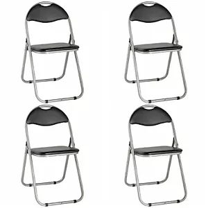 4x Folding Chairs Padded Faux Leather Studying Dining Office Event Chair Black - Picture 1 of 5