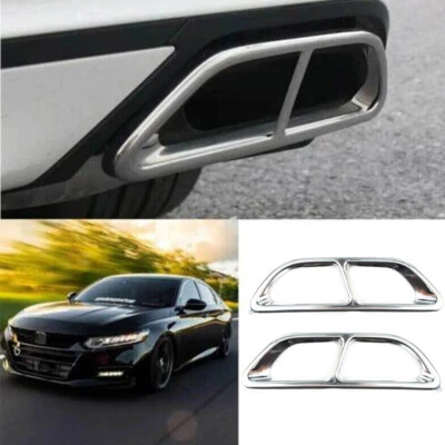 Chrome Rear Tail Exhaust Pipes Frame Cover Trim For Honda Accord 10th 2018-2022 - Imagem 1 de 4