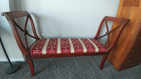 Antique Bench,Chair,Settee, Scrolled Arms and Medallion Sides. New Cushion Cover Cover