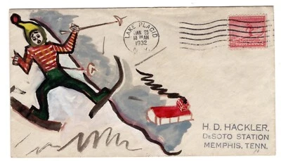 #716 Lake Placid Olympics First Day Cover 1932 Hand-Painted - Image 1 of 4