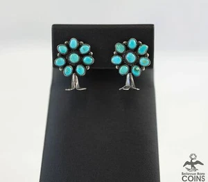 Southwestern Sterling Silver Squash Blossom Screw-Back Stud Earrings - Picture 1 of 8
