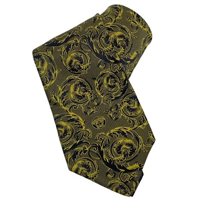 Corbata de seda Versace Designer Italia Medusa Paisley negra amarilla Foto 1 de 4