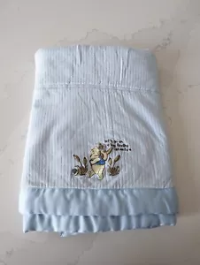 Vintage Pooh Baby Blanket-Lets go on a big adventure- Blue- w/ Stripes- Roo-Rare - Picture 1 of 6