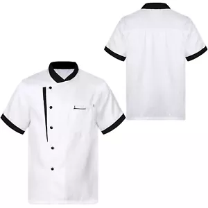 Unisex Men Women Short Sleeve Chef Jacket Coat Cook Work Restaurant Uniform Top - Picture 1 of 43