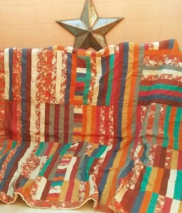 BOHO QUILT STYLE BED SPREAD COVER 89" x 96" & TWO PILLOW SHAM COVERS 22"x 28" - Picture 1 of 8