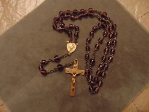 Estate Vintage Amethyst Crystal Rosary Beads Hallmarked With Three Crowns - Picture 1 of 8
