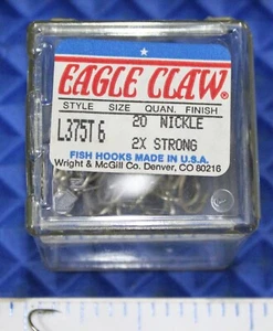 EAGLE CLAW FISH-HOOKS 2X-Strong Size 6 Style L375T Nickel Finish  20 Count Box - Picture 1 of 2