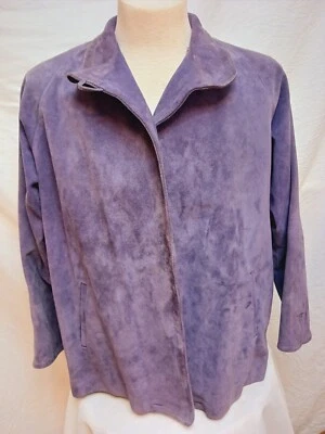 Chaqueta JORDACHE Vintage Mujer Brezo Suave Gamuza Cuero Frente Abierto Talla 10 Foto 1 de 4
