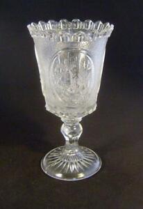 Antique Celery Glass / Vase in Pressed Glass with "English Scenes"  C.1880