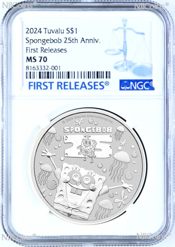 2024 SPONGEBOB SQUAREPANTS 25th ANNIVERSARY 1oz .9999 Silver $1 COIN NGC MS70 F - Image 1 of 2