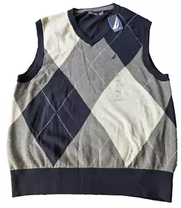 Nautica Men’s Soft Cotton V-neck Pullover Sweater Vest Navy Blue XL Textured - Picture 1 of 11
