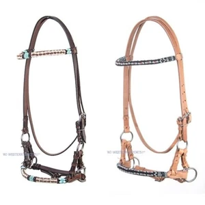 WI Sidepull Beaded mit Perlen, Westerntrense gebisslos Vollblut braun - Bild 1 von 9