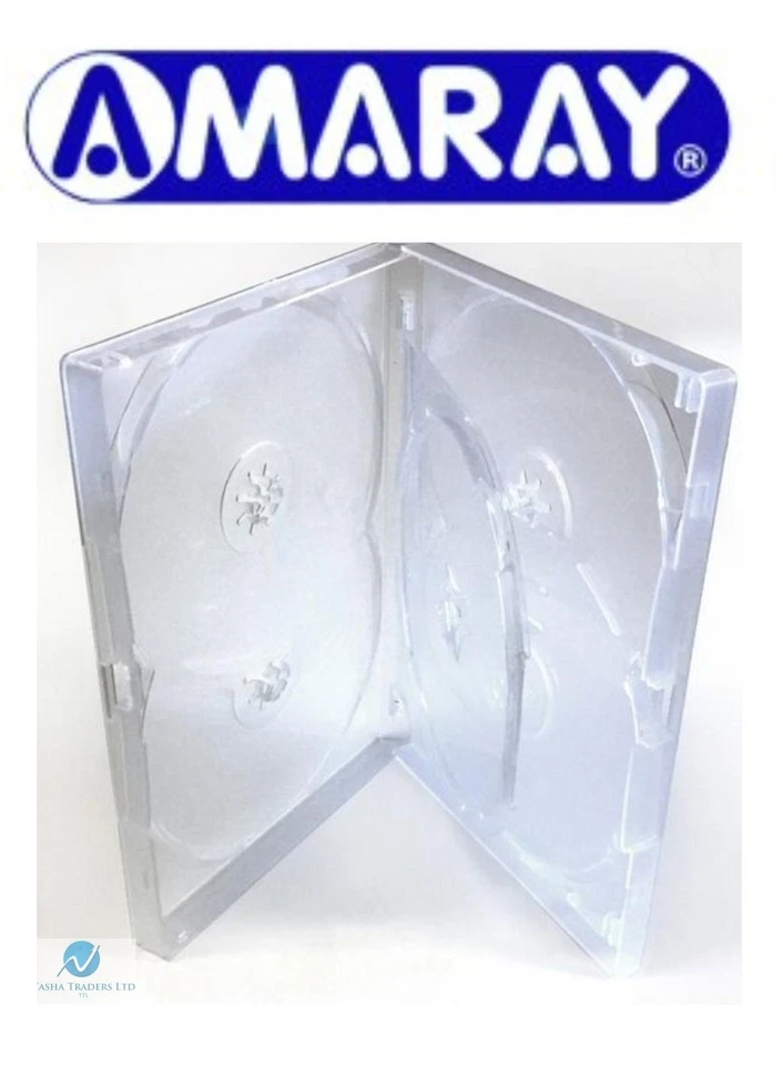 5 X 4 Way Clear DVD Multibox 15mm 4 Discs Empty Replacement Amaray Case