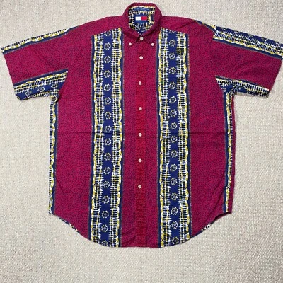 Camisa hawaiana Tommy Hilfiger vintage para hombre grande calce relajado rojo dorado leopardo Foto 1 de 4