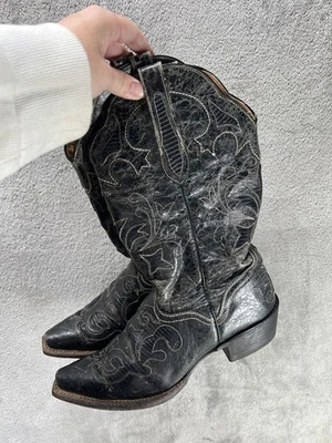 Botas de Vaquero J.B. DILLON Para Mujer 9 B Negras Bordadas con Incrustación de Serpiente Cuero de Cabra Foto 1 de 4