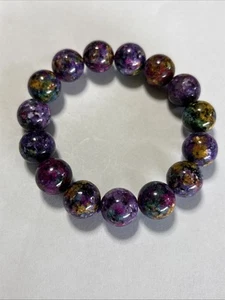 13,5 mm Azurit / Malachit Kristall Runde Perlen Elastisch Armband - Bild 1 von 6