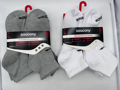 NUEVO PAQUETE DE 8 PARES DE CALCETINES DE CUARTO DE RENDIMIENTO SAUCONY SUELA ACOLCHADA GRANDE PARA HOMBRE Foto 1 de 4
