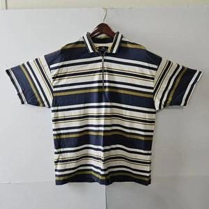 VTG Structure Size XL Navy Olive Cream Striped Collared Men's Casual Short Sleev - Picture 1 of 20
