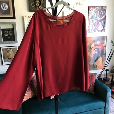 Blusa Top Artística HARARI Talla 1X Rojo Arándano 100% Seda Cuadrada Lagenlook Foto 1 de 4