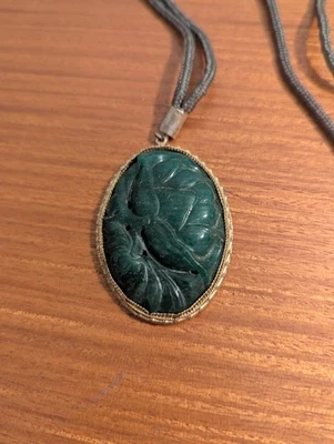 Vintage Chinese Hand Carved Jade Gold Plated Filigree Pendant - Image 1 of 4