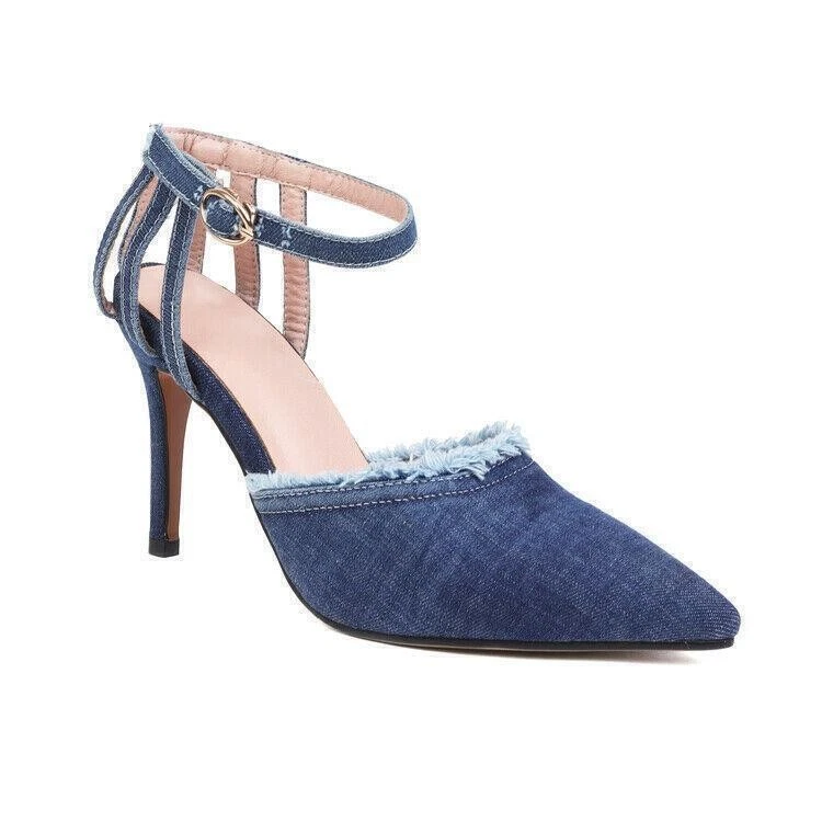 Women's Denim Pointed Toe High Heels Sandals Ladies Dress OL Casual Party Shoes  - Image 1 of 4