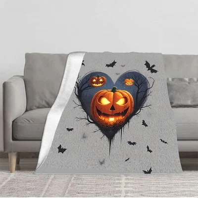 Cozy Flannel Blanket with Heart - Shaped Pumpkin Design - Soft Warm Throw  - Image 1 of 4