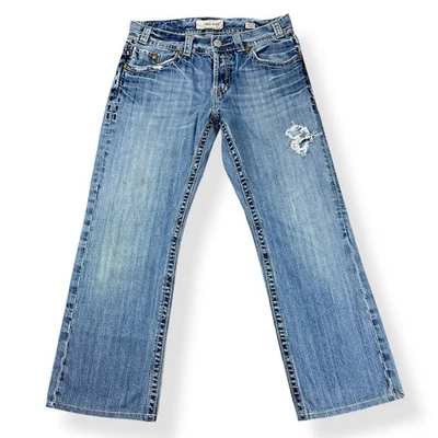 Pantalones de mezclilla MEK de EE. UU. hechos a mano Capetown desgastados corte bootcut azules para mujer 33x32 Foto 1 de 4