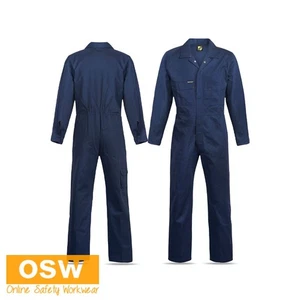 Men's Navy Back Right Patch Pocket Cuff Fastening Cotton Drill Coveralls - Bild 1 von 4