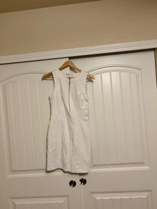 Boston Proper weißes Kleid Größe 8 gold Reißverschluss vorne Viskose Nylonmischung figurbetont Midi - Bild 1 von 3