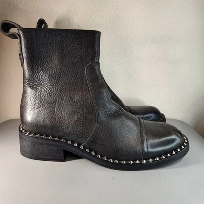 Botas de couro Zadig & Voltaire Imperatriz Clous biqueira redonda $528 tamanho 37 EUA 7 - Imagem 1 de 4