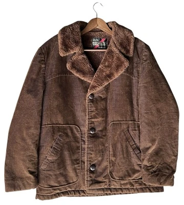 Abrigo Chaqueta Sherpa Vintage SEARS Para Hombres Tienda 44 L Reg Clásico Marrón Pana Foto 1 de 4