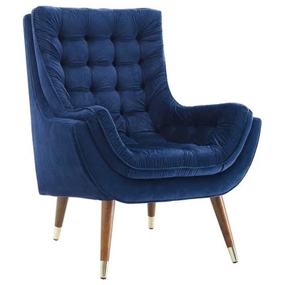 Modway Suggest Tufted Performance Velvet Lounge Chair in Navy - Image 1 of 4
