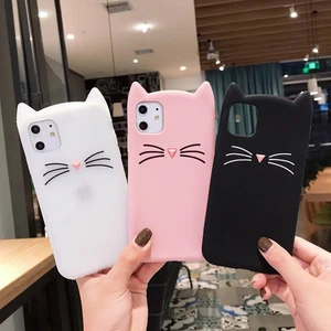 For iPhone 16 Pro Max 15 14 13 12 11 7 Shockproof Silicone Cute Cat Phone Case - Picture 1 of 9