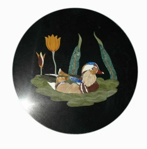 18" black marble coffee Table Top Inlay malachite pietra dura wall panel decor - Picture 1 of 4