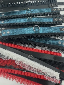 Job lot or 16 leather and vinyl adjustable chokers. Goth Erotic Steampunk NEW - Picture 1 of 6