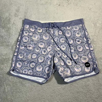 RVCA Board Shorts Mens 34 Blue Floral Print Swim Pocket Beach Surfing Strech - Image 1 of 4