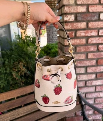 Новый с Ярлыками тренер мини ведро сумка через плечо с клубничным принтом в холст мел CAL11 - Изображение 1 из 2
