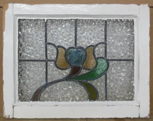 OLD ENGLISH LEADED STAINED GLASS WINDOW Abstract Floral Design 21" x 16.5" - Picture 1 of 3